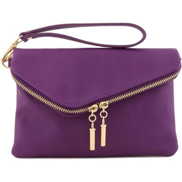 Envelope Wristlet Clutch Crossbody Bag with Chain Strap (Purple) One Size - Picture 2 of 7